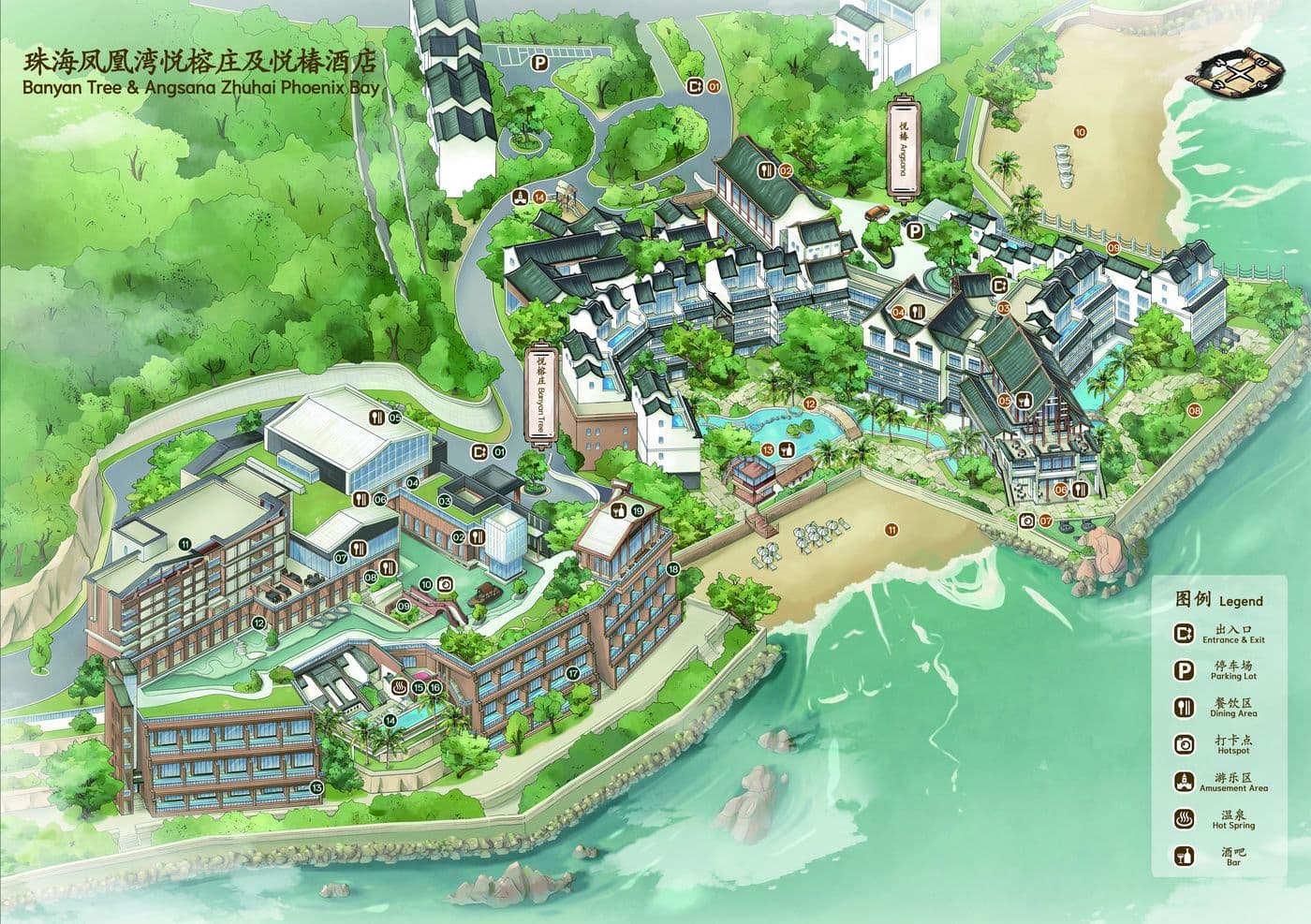 Illustrated map of the resort showing Banyan Tree and Angsana venues